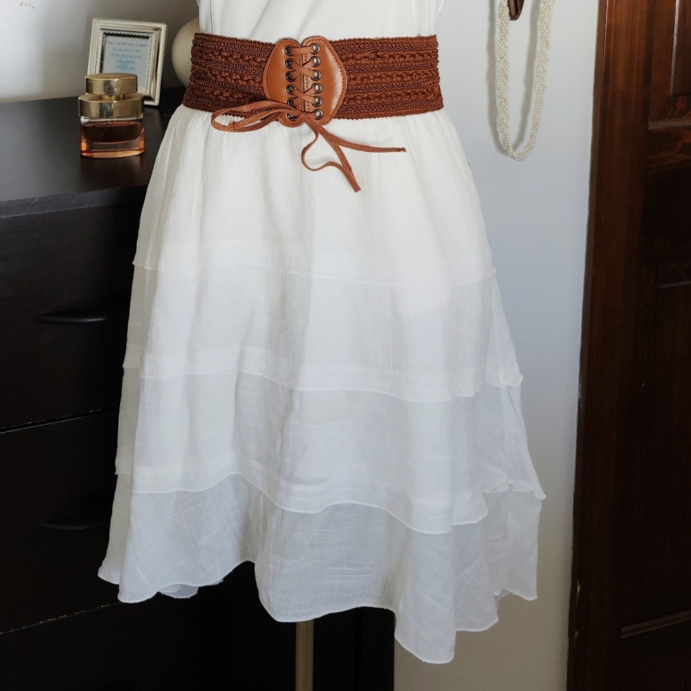 by&by White Layered Hi-Lo Skirt With Attached Belt